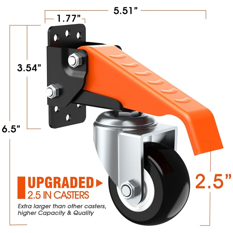 Ronlap Workbench Casters Wheels Kit 660 Lbs Capacity Retractable Casters Set of 4 Heavy Duty Side Mount 2.5" Lifting Caster Work Table Tool Bench Stepdown Castors Wheels 4 Pack - Image 3